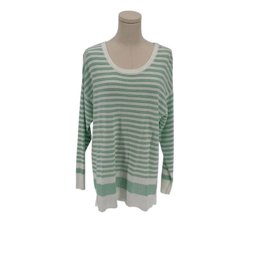Christopher & Banks Green Striped Knit Sweater Lightweight Size L